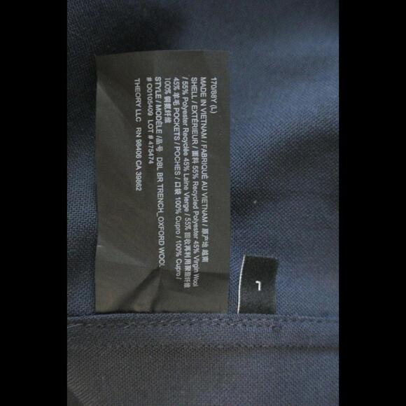 NEW Theory Relaxed Trench Coat in Stretch Flannel in dark navy Sz L #C4310 - Picture 11 of 12